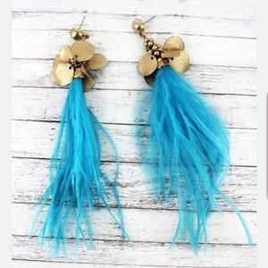 Gold and Blue Feather Earrings New